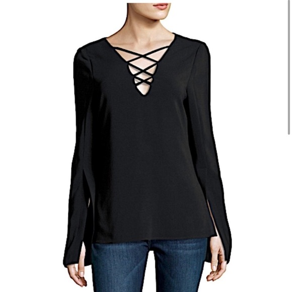 Ramy Brook Allie Lace-Up Long‎ Sleeve Top 10 NWT - Picture 1 of 7
